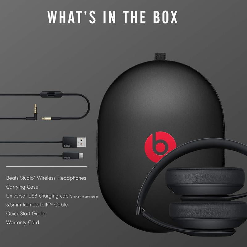 Beats Studio3 Wireless Noise Cancelling Over-Ear Headphones, Apple W1 Headphone Chip, Class 1 Bluetooth, 22 Hours of Listening Time, Built-In Microphone - Matte Black Audio Electronic
