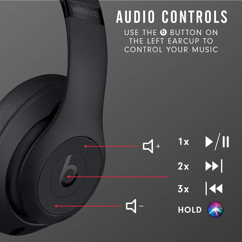 Beats Studio3 Wireless Noise Cancelling Over-Ear Headphones, Apple W1 Headphone Chip, Class 1 Bluetooth, 22 Hours of Listening Time, Built-In Microphone - Matte Black Audio Electronic