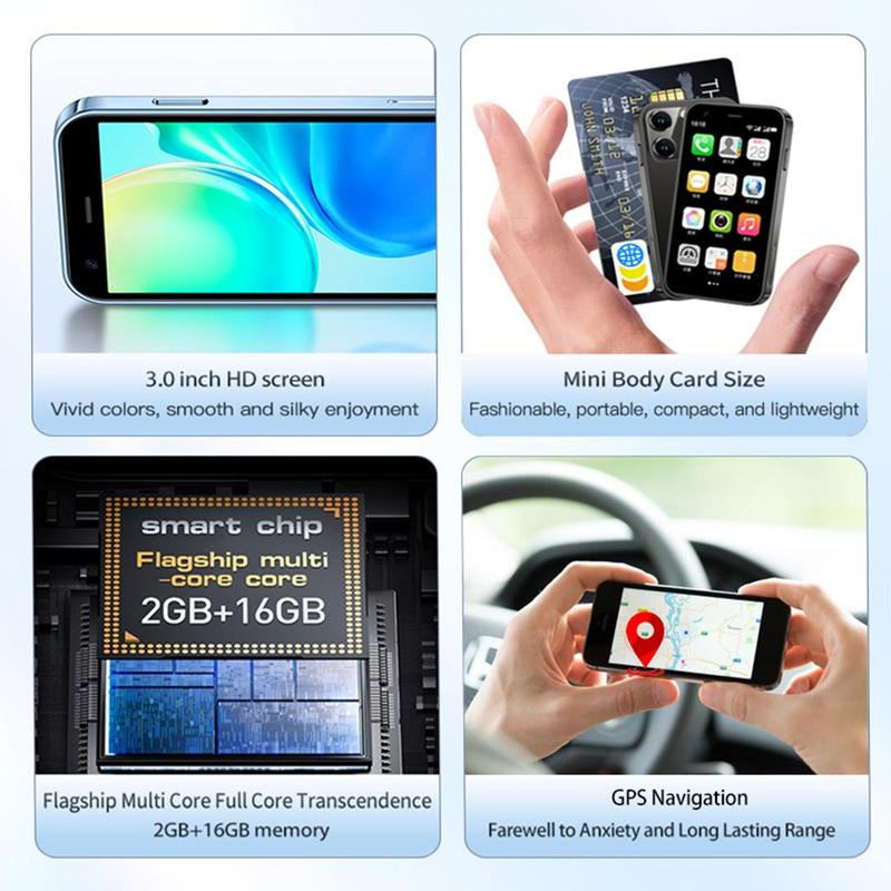 Mini Smart Phone, 3.0 Inch Dual SIM Smartphone, 3G Android 8.1 with 2GB RAM, 16GB Storage, Calling, GPS Bluetooth-Compatible Wifi Portable Micro Tiny Mobile Phone