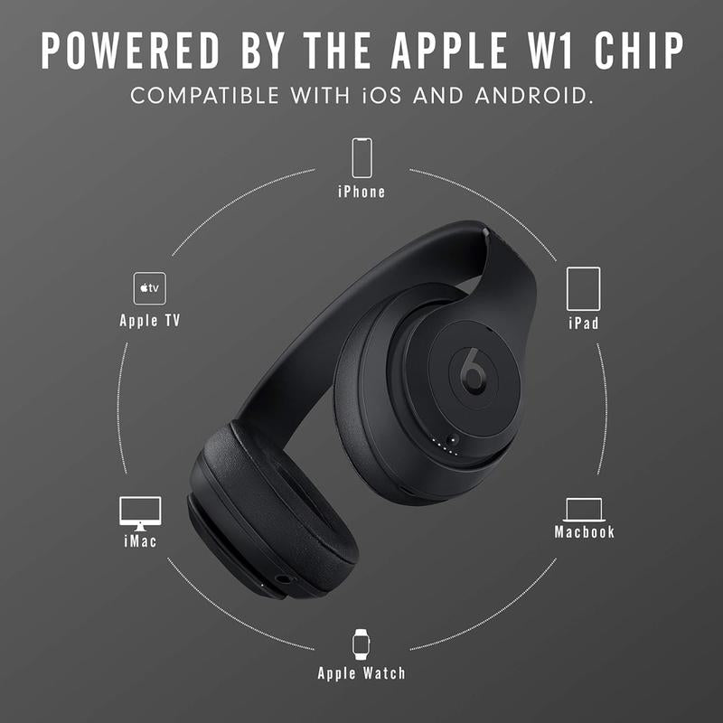 Beats Studio3 Wireless Noise Cancelling Over-Ear Headphones, Apple W1 Headphone Chip, Class 1 Bluetooth, 22 Hours of Listening Time, Built-In Microphone - Matte Black Audio Electronic