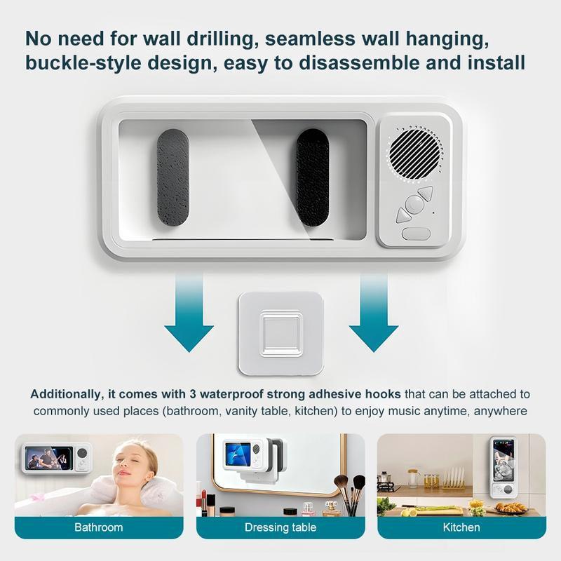 Waterproof Box Speaker, Bathroom Waterproof 360 ° Rotating Touch Screen, Bluetooth Speaker, Watch Movies, Listen to Music, Phone Holder Bluetooth Speaker Audio Shower TV Holder, Swimming Pool, Kitchen, Bathroom, Sink