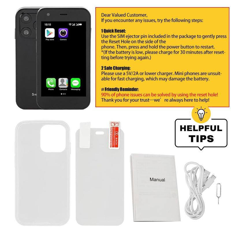 Mini Smart Phone, 3.0 Inch Dual SIM Smartphone, 3G Android 8.1 with 2GB RAM, 16GB Storage, Calling, GPS Bluetooth-Compatible Wifi Portable Micro Tiny Mobile Phone