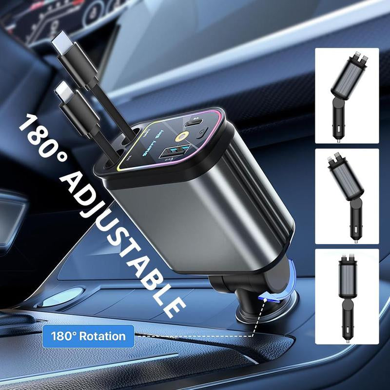 Decorative Light with 4 in 1 Retractable Car Charger Adapter, Starry Sky Light with 66W Fast Charging Car Charger, USB & Type C Ports Car Charger Compatible with Iphone & Android