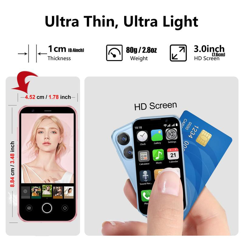 Mini Smart Phone, 3.0 Inch Dual SIM Smartphone, 3G Android 8.1 with 2GB RAM, 16GB Storage, Calling, GPS Bluetooth-Compatible Wifi Portable Micro Tiny Mobile Phone