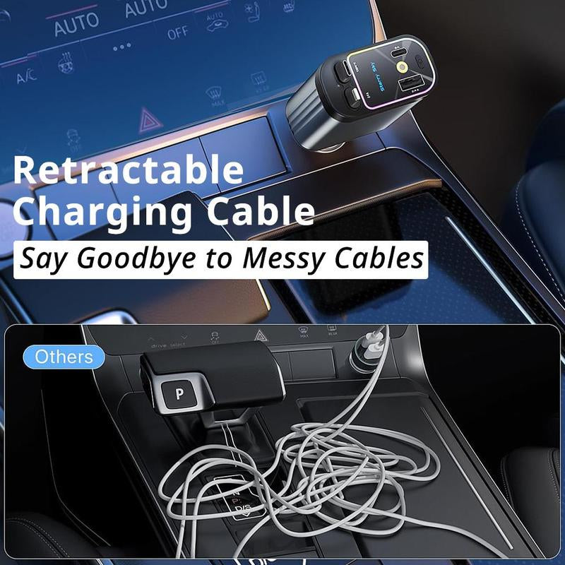 Decorative Light with 4 in 1 Retractable Car Charger Adapter, Starry Sky Light with 66W Fast Charging Car Charger, USB & Type C Ports Car Charger Compatible with Iphone & Android