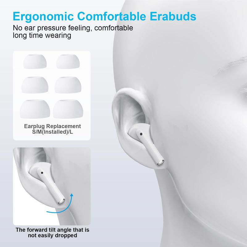 Bluetooth 5.4 Earphones 3D Stereo Wireless Earbuds with USB-C Charging Case for Office, Sports, Study and Audio Calls, Portable Wireless Audio Headset