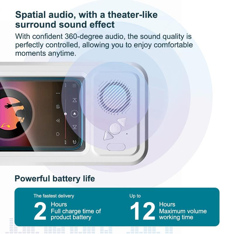 Waterproof Box Speaker, Bathroom Waterproof 360 ° Rotating Touch Screen, Bluetooth Speaker, Watch Movies, Listen to Music, Phone Holder Bluetooth Speaker Audio Shower TV Holder, Swimming Pool, Kitchen, Bathroom, Sink