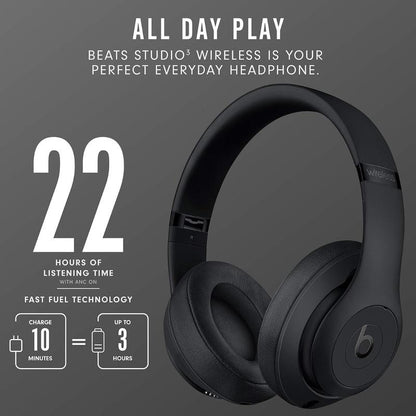 Beats Studio3 Wireless Noise Cancelling Over-Ear Headphones, Apple W1 Headphone Chip, Class 1 Bluetooth, 22 Hours of Listening Time, Built-In Microphone - Matte Black Audio Electronic
