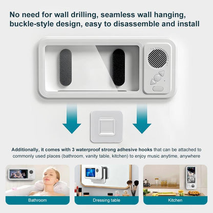 Waterproof Box Speaker, Bathroom Waterproof 360 ° Rotating Touch Screen, Bluetooth Speaker, Watch Movies, Listen to Music, Phone Holder Bluetooth Speaker Audio Shower TV Holder, Swimming Pool, Kitchen, Bathroom, Sink