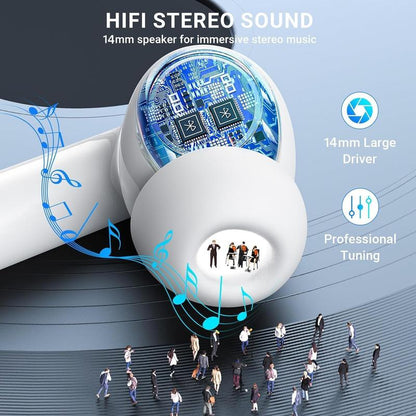 Bluetooth 5.4 Earphones 3D Stereo Wireless Earbuds with USB-C Charging Case for Office, Sports, Study and Audio Calls, Portable Wireless Audio Headset